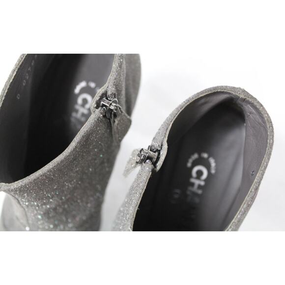 CHANEL GLITTER CAP TOE CC ANKLE BOOTS BOOTIES HEELS 39.5 AUTHENTIC BOX! - Picture 6 of 10